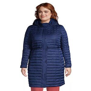 Lands' End Primaloft Fleece Lined Insulated Hooded Jacket 2X Blue